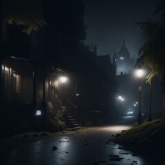 Fototapeta na wymiar Older city at night - Ai generative