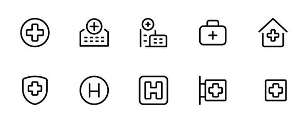 hospital icon vector set design with Editable Stroke. Line, Solid, Flat Line, thin style and Suitable for Web Page, Mobile App, UI, UX design.