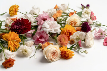 Flowers Scattered On A White Background
