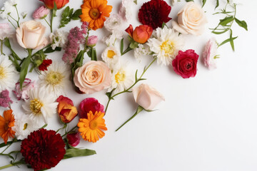 Flowers Scattered On A White Background