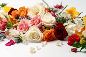Flowers Scattered On A White Background