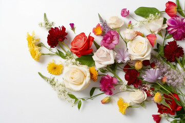 Flowers Scattered On A White Background