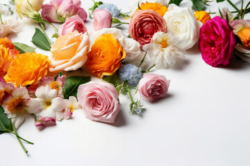 Flowers Scattered On A White Background