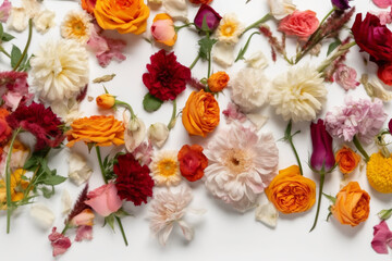 Flowers Scattered On A White Background