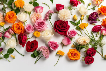 Flowers Scattered On A White Background