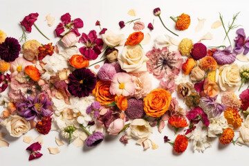 Flowers Scattered On A White Background