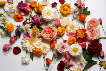 Flowers Scattered On A White Background