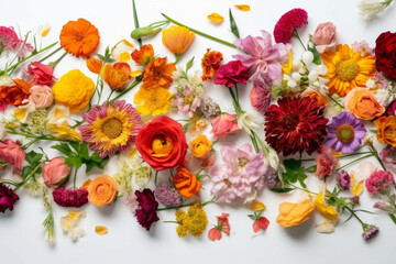 Flowers Scattered On A White Background