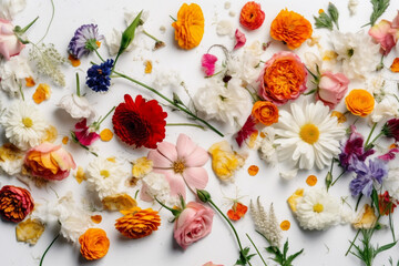 Flowers Scattered On A White Background