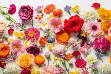 Flowers Scattered On A White Background