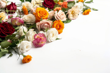 Flowers Scattered On A White Background