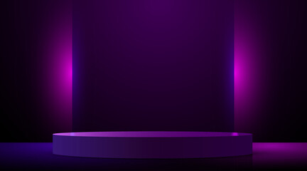Abstract neon futuristic podium background. Product presentation, mock up, show cosmetic product, Podium, stage pedestal or platform. - obrazy, fototapety, plakaty