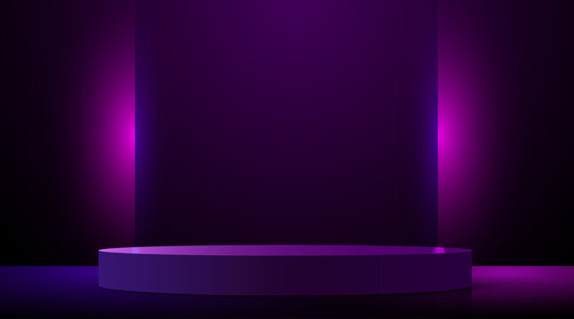 Abstract neon futuristic podium background. Product presentation, mock up, show cosmetic product, Podium, stage pedestal or platform.