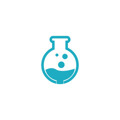 Test tubes icon with blue liquid in flask medicine chemistry lab logo