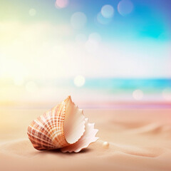 Fototapeta na wymiar Background with a beautiful shell on the beach. High quality illustration Generative AI