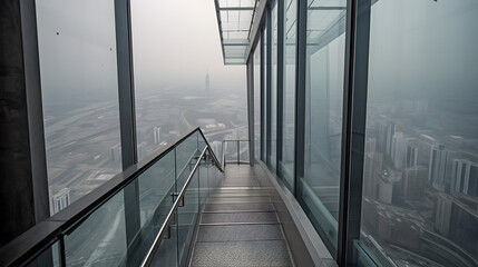 Riding the Glass Elevator to the Top Floor of the Skyscraper up to the skyline, generative AI