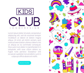 Kids club landing page design, website banner template vector illustration