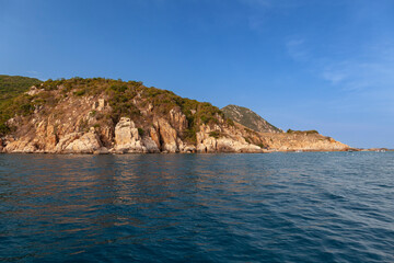 Fototapeta na wymiar Rocky coastal landscape, South China Sea, Vinh hy, Province of Ninh Thuan, Vietnam, Asia