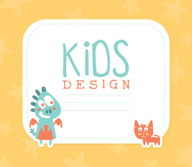 Notepad Cover with Funny Kids Fantastic Animal Character and Lined Space Vector Template