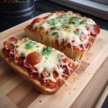 French bread pizza with crispy crust created with Generative AI technology