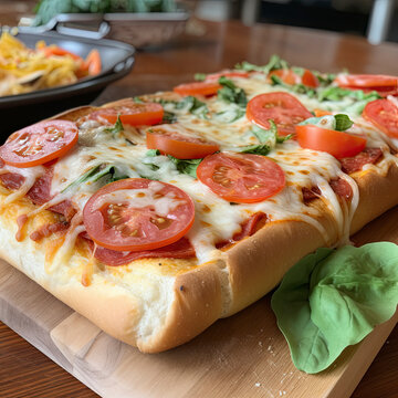 French bread pizza with crispy crust created with Generative AI technology