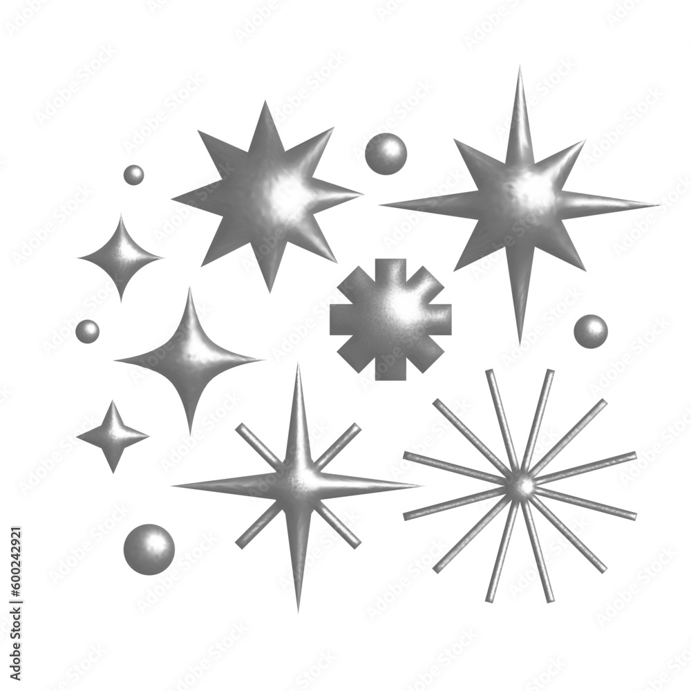 Aufkleber set of sparkle 3d star shapes. vector y2k elements. trendy collection of abstract figures with shiny