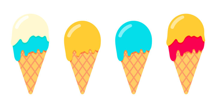 Ice cream coner. Pink and yellow icecream isolate on white