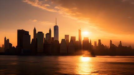Fototapeta na wymiar Sunset over the Iconic New York City Skyline, generative AI