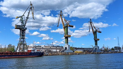 port cranes ready for work, Gdansk - obrazy, fototapety, plakaty