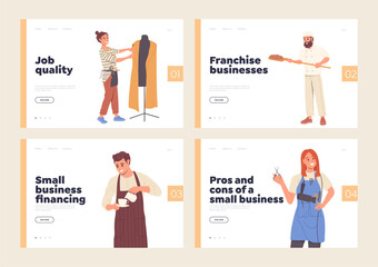 Set of landing page design template for franchising, small business support and financing services