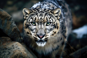 Fototapeta premium Unveiling the Enigmatic Majesty of the Snow Leopard: Captivating Photo