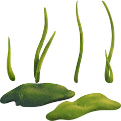 Set of green spring or summer grass. Isolated watercolor illustration for create your own composition: textbook, workbook, exercise book, printing, scrapbooking, sticker, textile, manual, Tutorial,