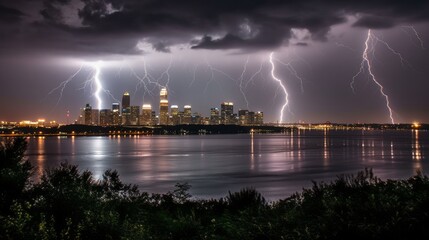 A dramatilightning storm illuminating the skyline AI generated
