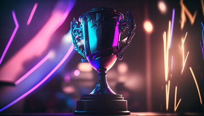 Fototapeta premium Trophy in the podium with Computer Gaming eSports 