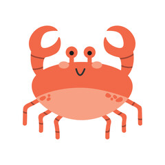 Cute crab. Vector illustration of a red crab. Sea animal. Children's illustration in cartoon style. Underwater life. White isolated background.