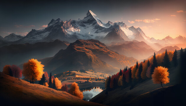 Autumn mountains at sunrise in Switzerland © Oleksandr