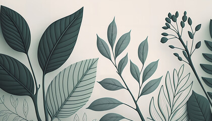 Green plant and leafs pattern. Pencil