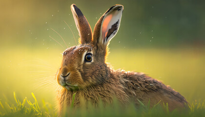 Fototapeta premium a bunny in the rain is close