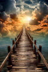Boardwalk leading to the heaven, divine style, holy fantasy. AI generative