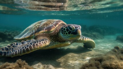 Fototapeta premium A sea turtle swimming in the shallows AI generated