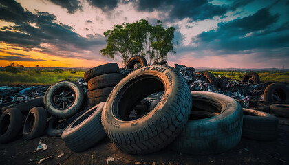 landfill with old tires for recycling