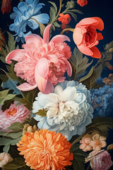 Flowers against a blue background, generative ai
