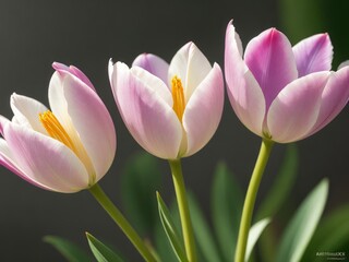 A close up of three tulips created with generative ai
