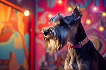 Schnauzer Dog gets hair cut at Pet Spa Grooming Salon. Generated ai Generative AI