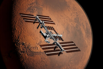 Spacestation and Mars - obrazy, fototapety, plakaty