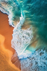 Obraz premium ocean pacific, blue water, waves, sand, clear light. AI generative