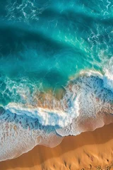 Poster Im Rahmen ocean pacific, blue water, waves, sand, clear light. AI generative © SANGHYUN