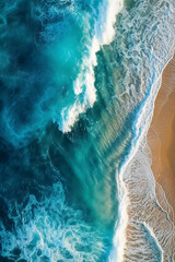 ocean pacific, blue water, waves, sand, clear light. AI generative