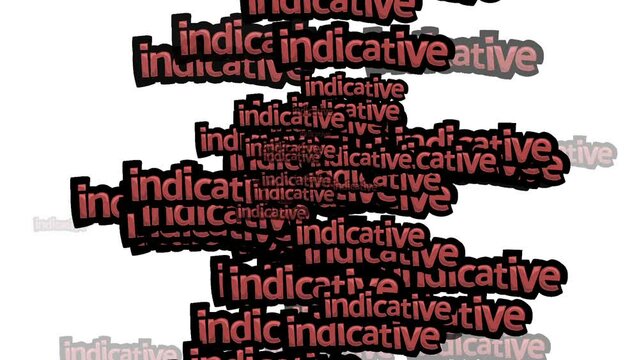 animated video scattered with the words INDICATIVE on a white background