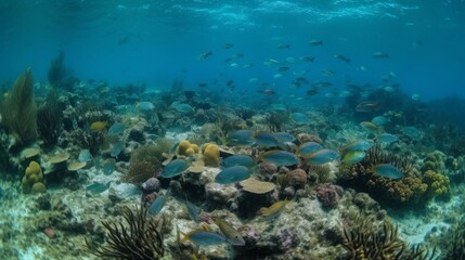 Fototapeta na wymiar An underwater reef with a plethora of fish species AI generated